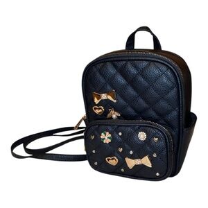 UNDER ONE SKY (UNDER1SKY) Charm Mini Backpack Crossbody Bag Quilted Black Gold